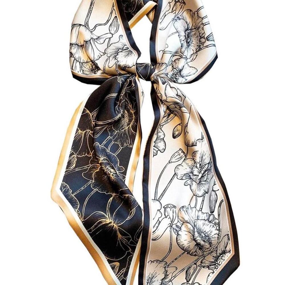 Black cream floral scarf